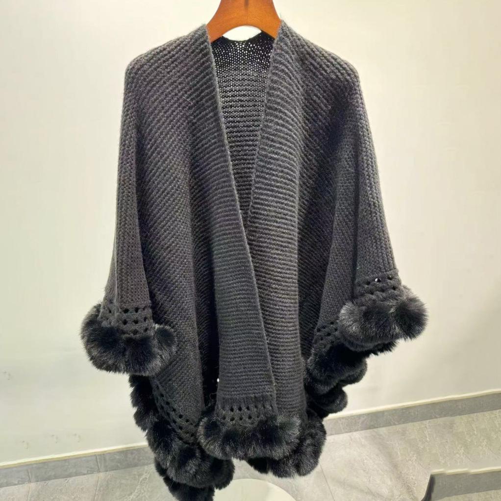 Elegant knitted classic cape-women's front closure autumn and winter new warm fashion wedding party evening dress shawl