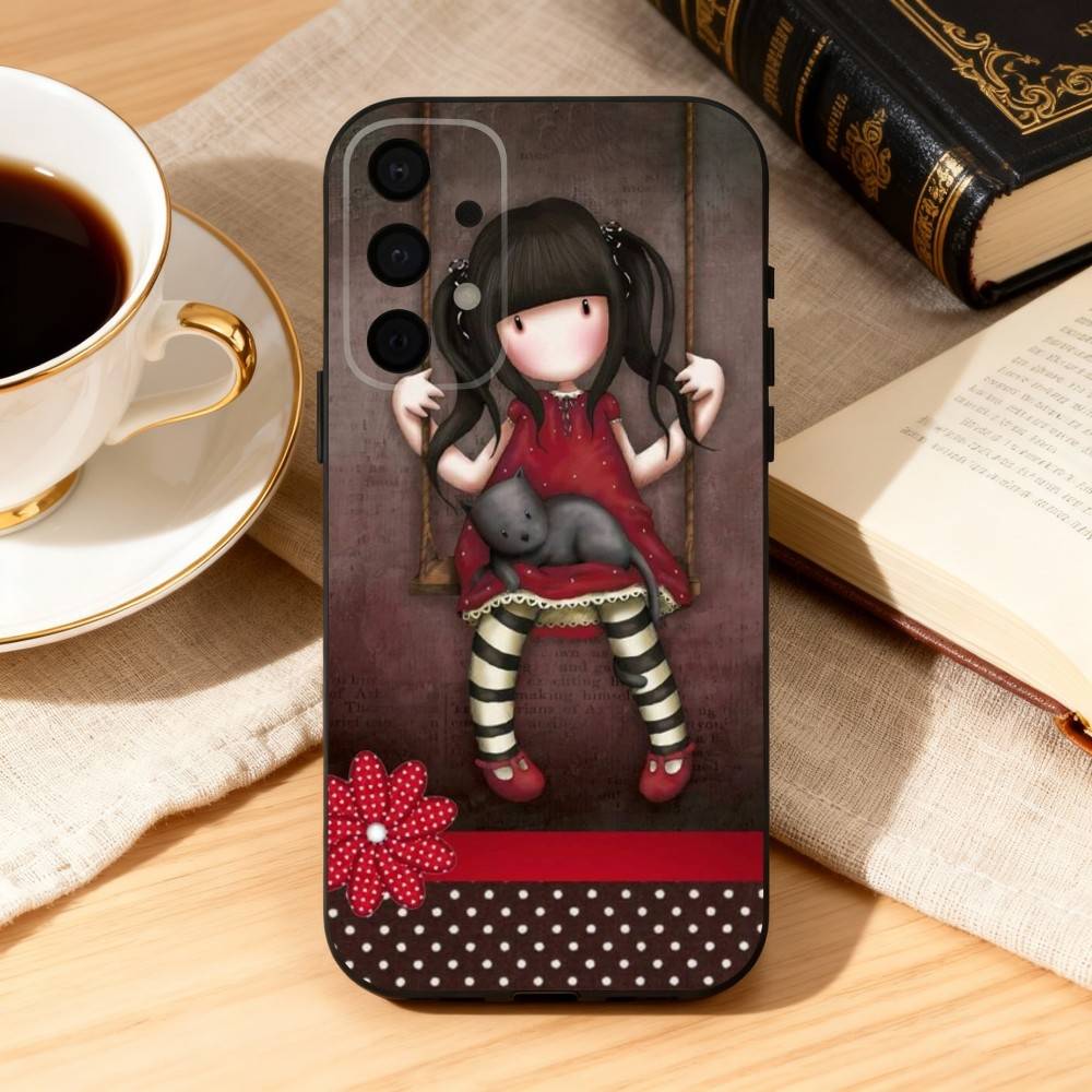Cute S-Santoro G-Gorjuss Phone Case For Samsung Galaxy A73,A72,A71,A70,A53,A52,A51,Soft Silicone Black Cover