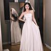 French Tube Top Light Wedding Dress Bride Simple Satin Small Man Engagement Certificate White Dress Skirt Temperament Going Out Yarn