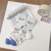 Ladies Spring and Summer Thin New Pure Cotton Cartoon Boneless Pile Socks