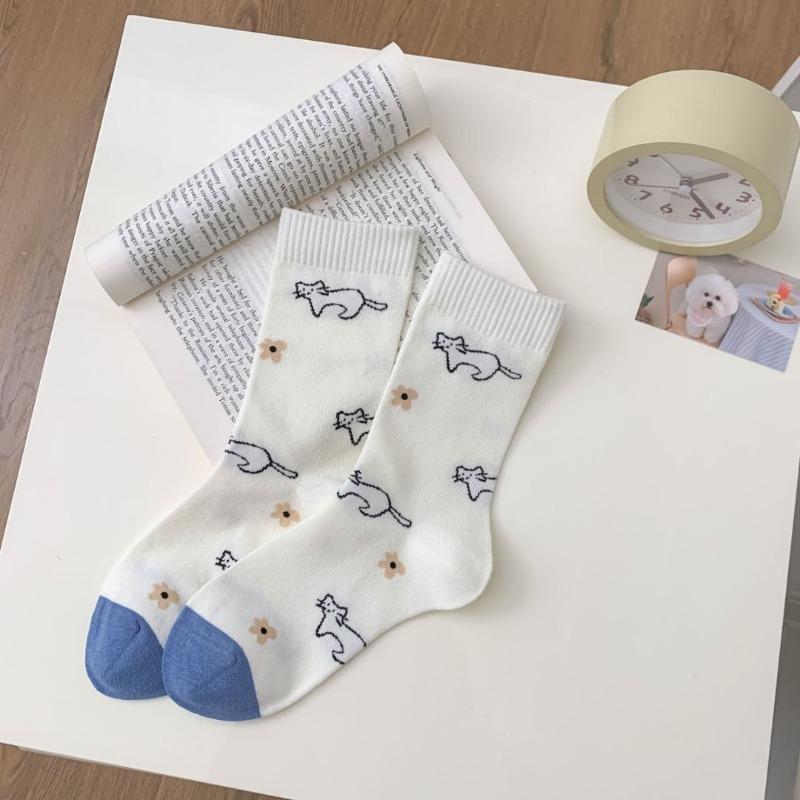 Ladies Spring and Summer Thin New Pure Cotton Cartoon Boneless Pile Socks