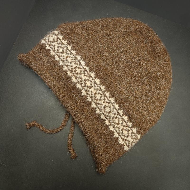 Retro Drawstring Stacking Hat Women's Fashion Autumn and Winter New Big Head Circumference Wool Hat Simple Warm Jacquard Knitted Hat