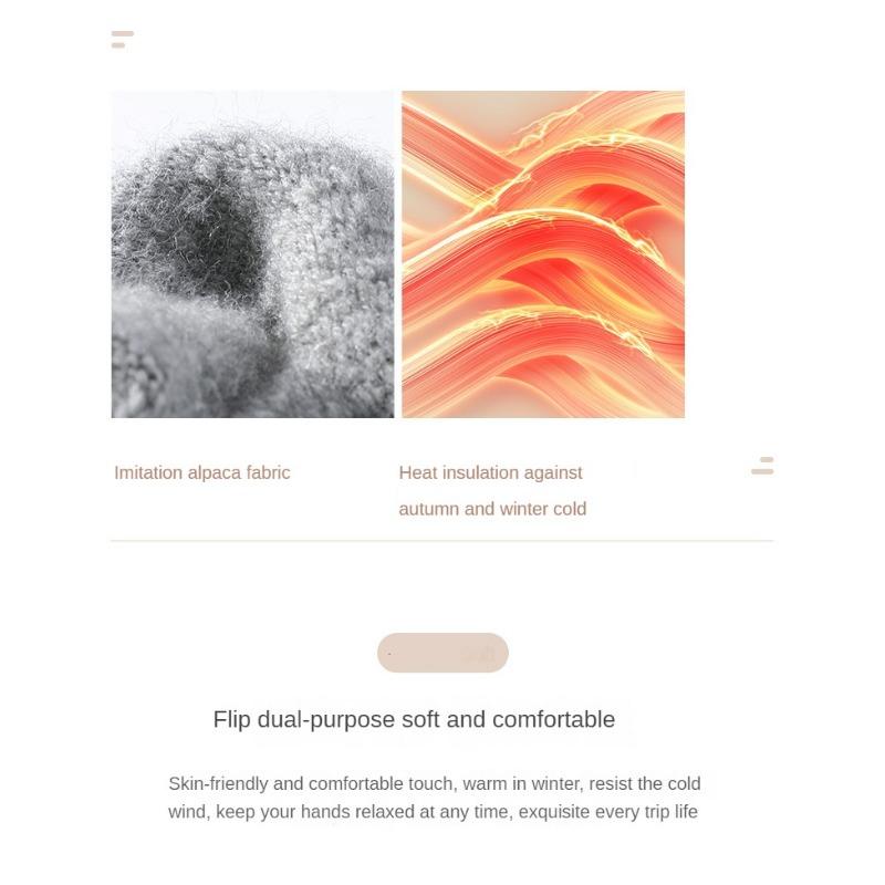 Half Finger Flip Korean Style Gloves Winter Women's Cute Fleece-Lined Cold-Proof Warm Wool Knitted Autumn and Winter Open Finger