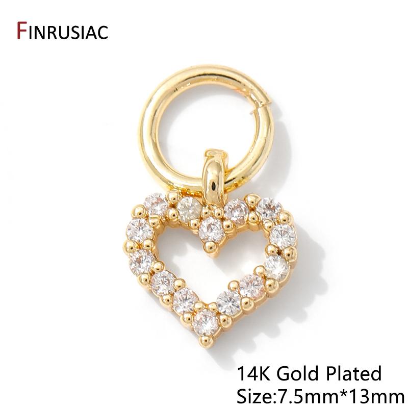 

14K Gold Plated Brass Cute Heart Charms Pendants For Jewelry,Inlaid Zircon Pendant For DIY Necklace Bracelet Making Accessories 2 pieces