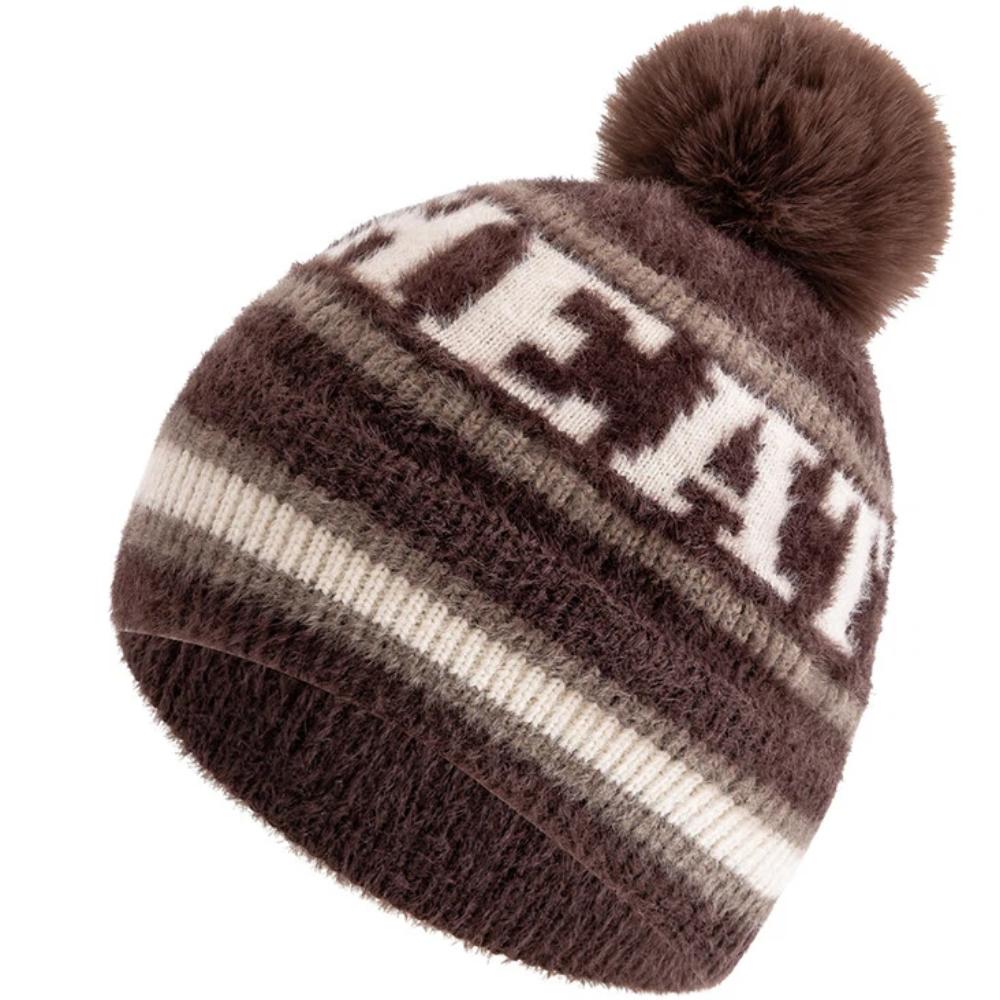 Neuer Stil Mode HEAT Buchstaben Mütze Kappen Bommel Warme Wintermütze Y2K Mütze für Frau Mädchen