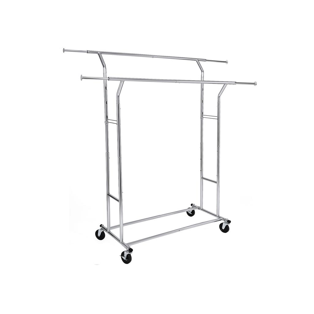 SONGMICS HSR12S Heavy Duty Metal Coat Rack Stand 110kg Heavy Duty Clothes Rack On Wheels Length 129-169 Cm Chrome