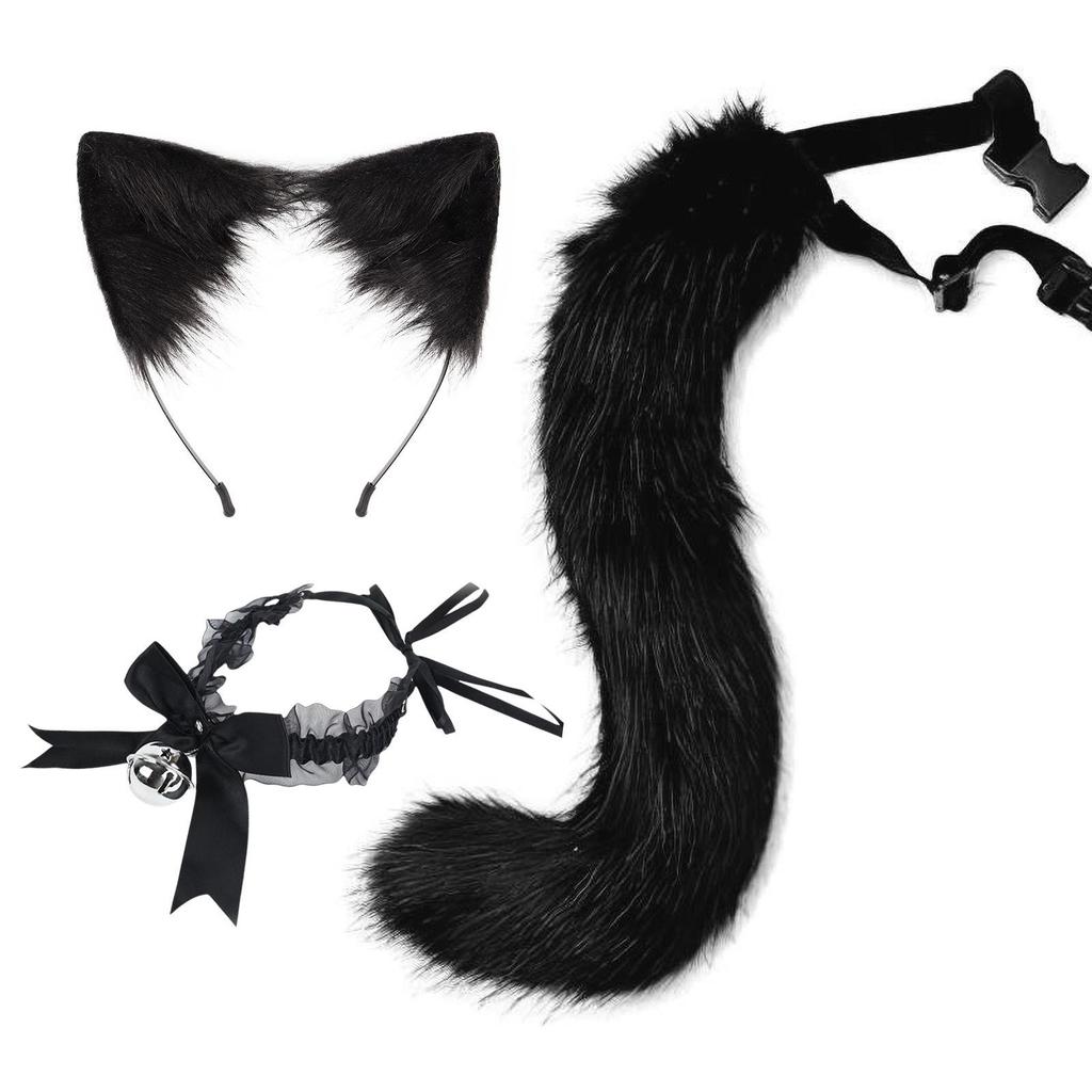 Handmade Cat Ears & Tail Set: Cute Cosplay Hair Accessories for Catgirl
