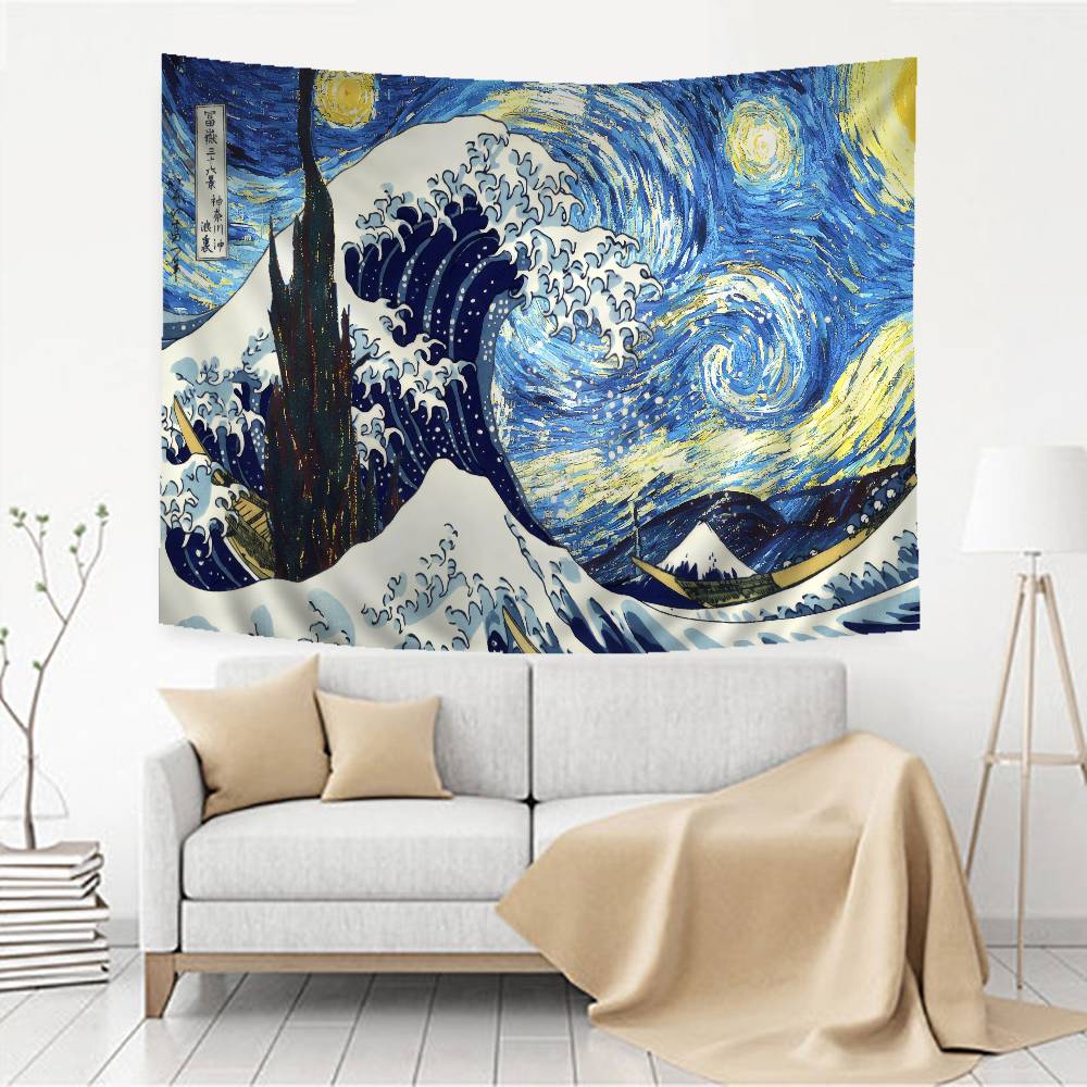 Japan Wave Of Kanagawa Cartoon Tapestry Art Science Fiction Room Home Decor Wall Hanging Sheets