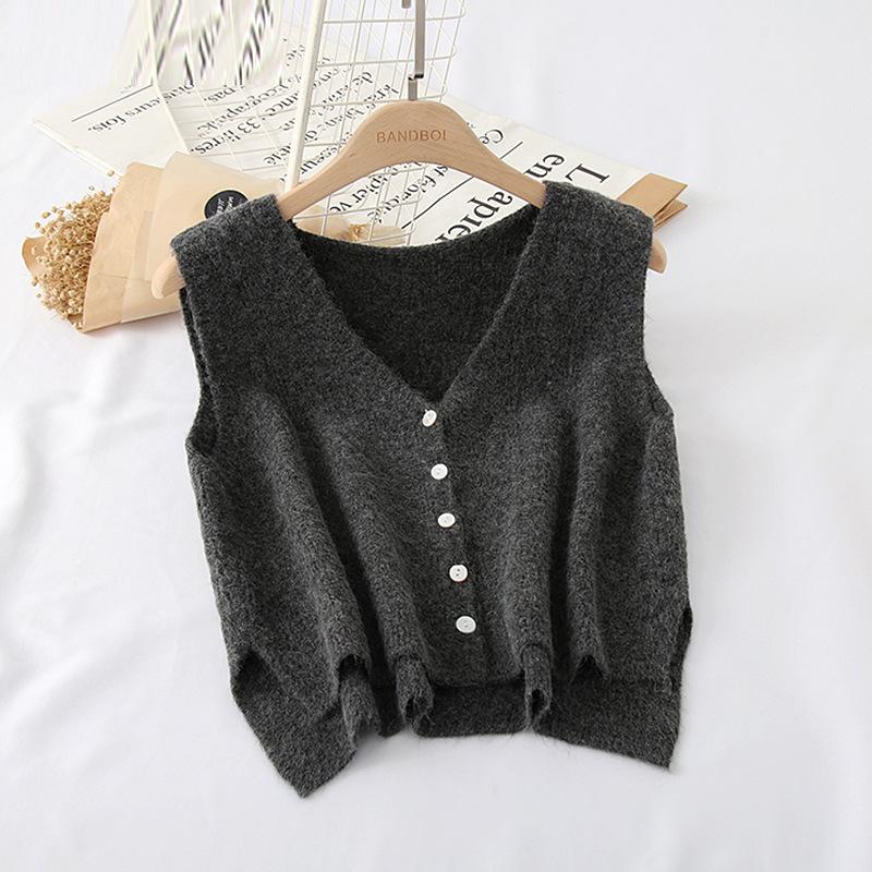 Women Vest Waistcoat Spring Autumn Korean Style Cardigan V Neck Loose Knit Sweater Casual Sleeveless Jacket