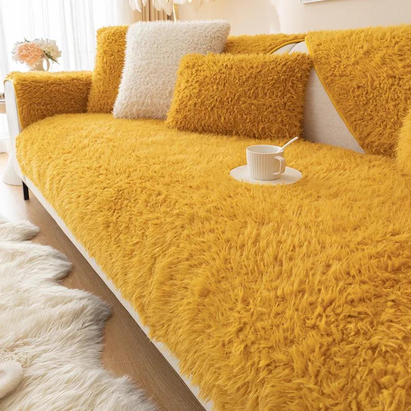 Modern Fashion Super Soft Long Plush Sofa Towel Winter Thick Anti-slip Universal Sectional Sofa Cover Quilted Velvet Couch Cover