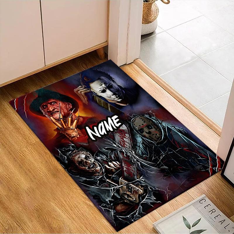 Custom Name Ghostface Horror Theme Rug for Living Room, Game Rooms, Office, Bedroom, Floor Mat Playful Design, fan gifts Christmas decor