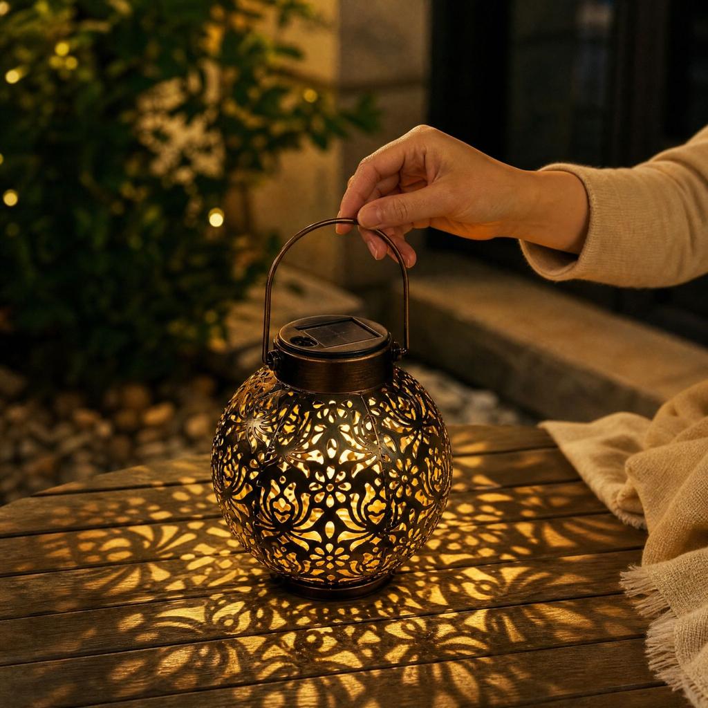 Powered Wrought Outdoor with Hollow Cutout Light Projection for Garden Patio Decor