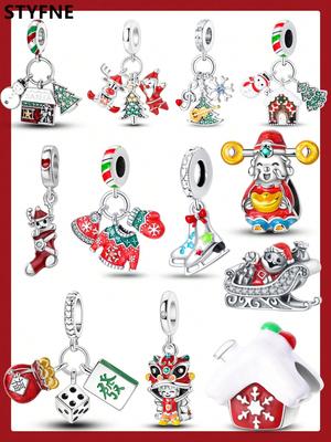 Copper Plated Original Charms Christmas Snow House Socks Beads Fit Bracelet Women'S Jewelry Gift