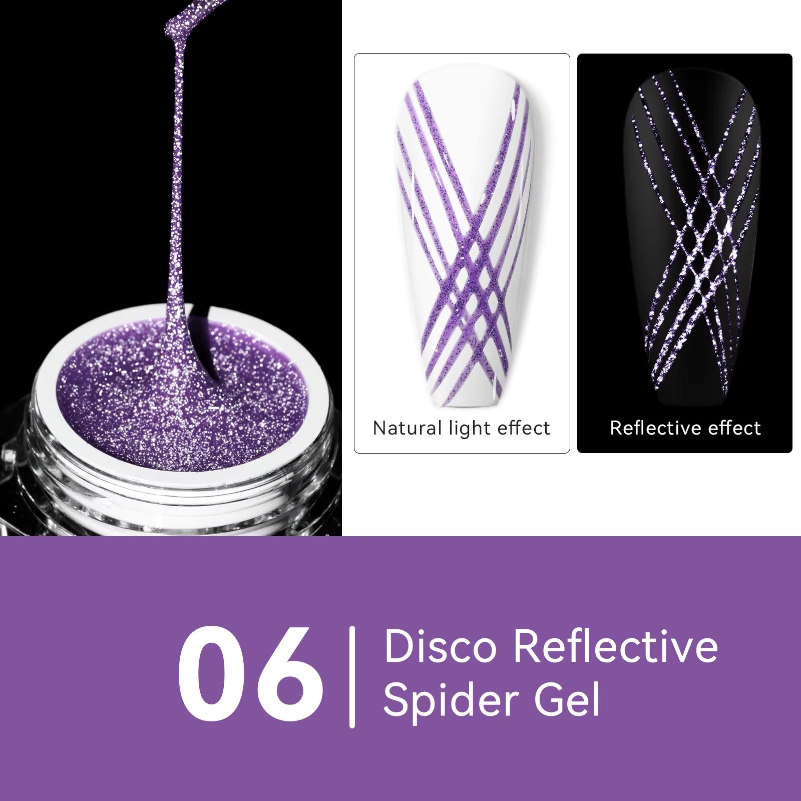

JTING NEW Design high pigment shiny 6 Colors Disco reflective spider gel nail art 5g jar OEM custom private label