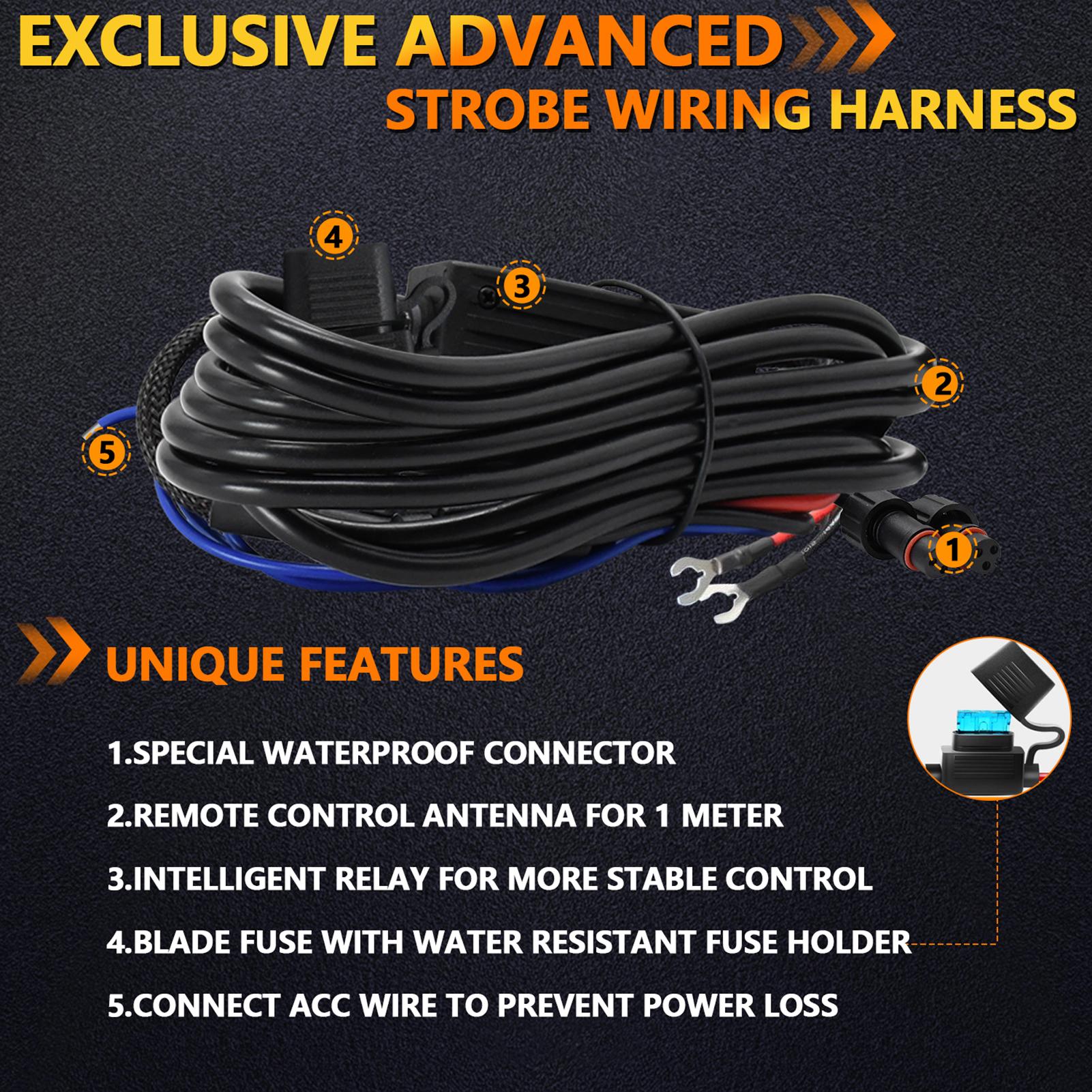 

Motorcycle Wiring Harness Kit, 300W 16 AWG Waterproof Connector Wiring Harness Kit Motorcycle Spotlight Wiring Harness