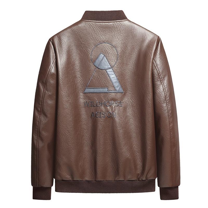 Large Size Men's Leather Jacket Spring and Autumn Youth Men's Leather Jacket M-XL Trend Embroidered Middle-aged Jacket