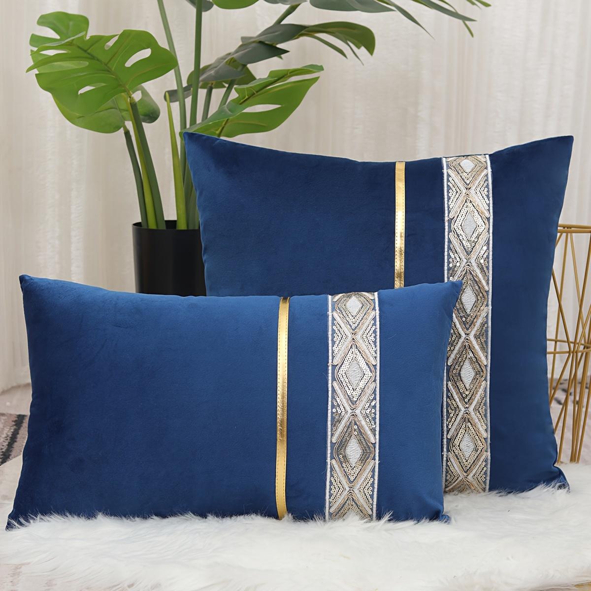 

Роскошная однотонная наволочка из голландского бархата с ромбовидным кружевом, длинная прямоугольная квадратная наволочка, подходящая для гостиной, спальни, дивана 40 * 40 cm/16 * 16 inches синий