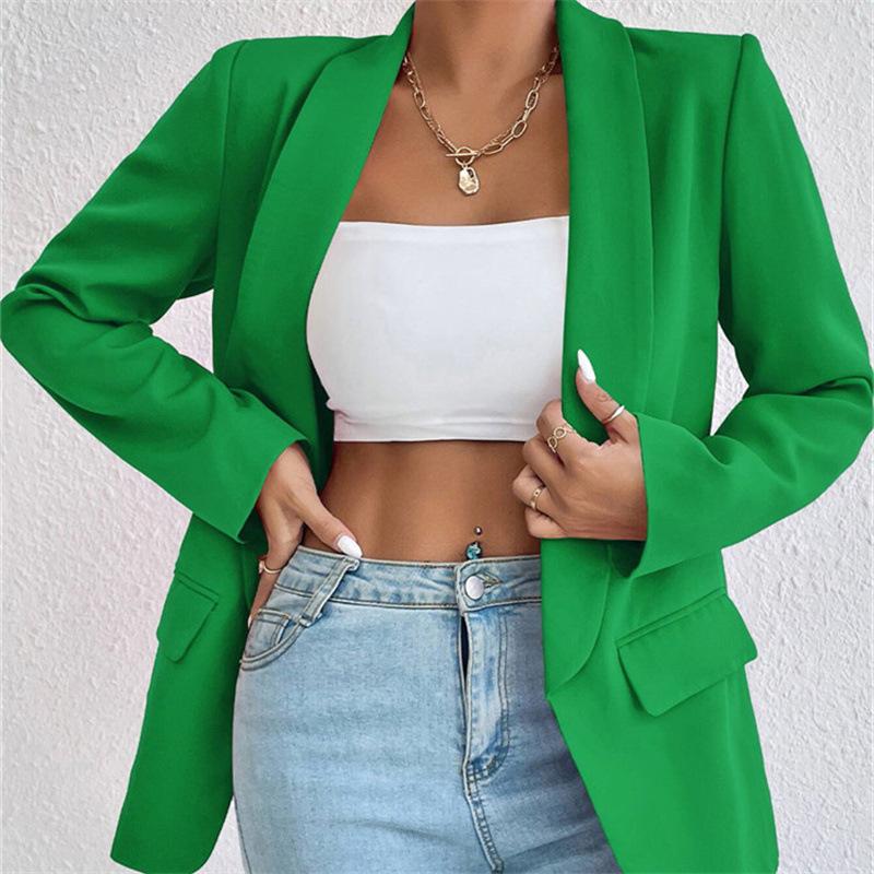 Women's Elegant Solid Color Long Sleeved Single Breasted Sports Jacket - Loose Fit, Classic Silhouette, High-quality Stitching