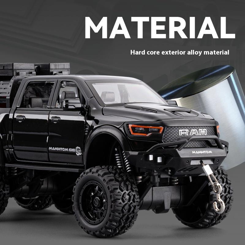 Large Size 1/24 Dodge Mammoth 6X6 Off-road Pickup Truck Children's Toy Car Simulation Alloy Car Model Ornament Boy Gift