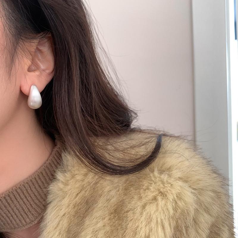PONYKISS Silver Needle Minimalist Water Drop Stud Earrings for Women Trendy Fashion Light Luxury Accessories