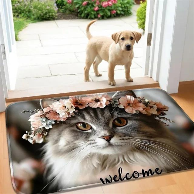 Cute Cat Dog Print Rectangle Carpet Pet Lover Welcome Home Decor Mat Non Slip Floor Rug Entryway Doormat Animal Pattern