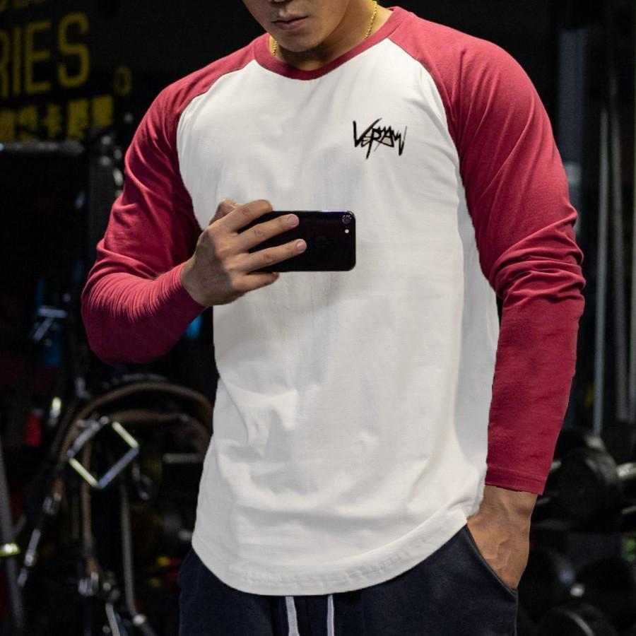 Men's Color-Block Round Neck Long-Sleeve Base Shirt for Autumn & Winter Fitness and Casual Basketball Style