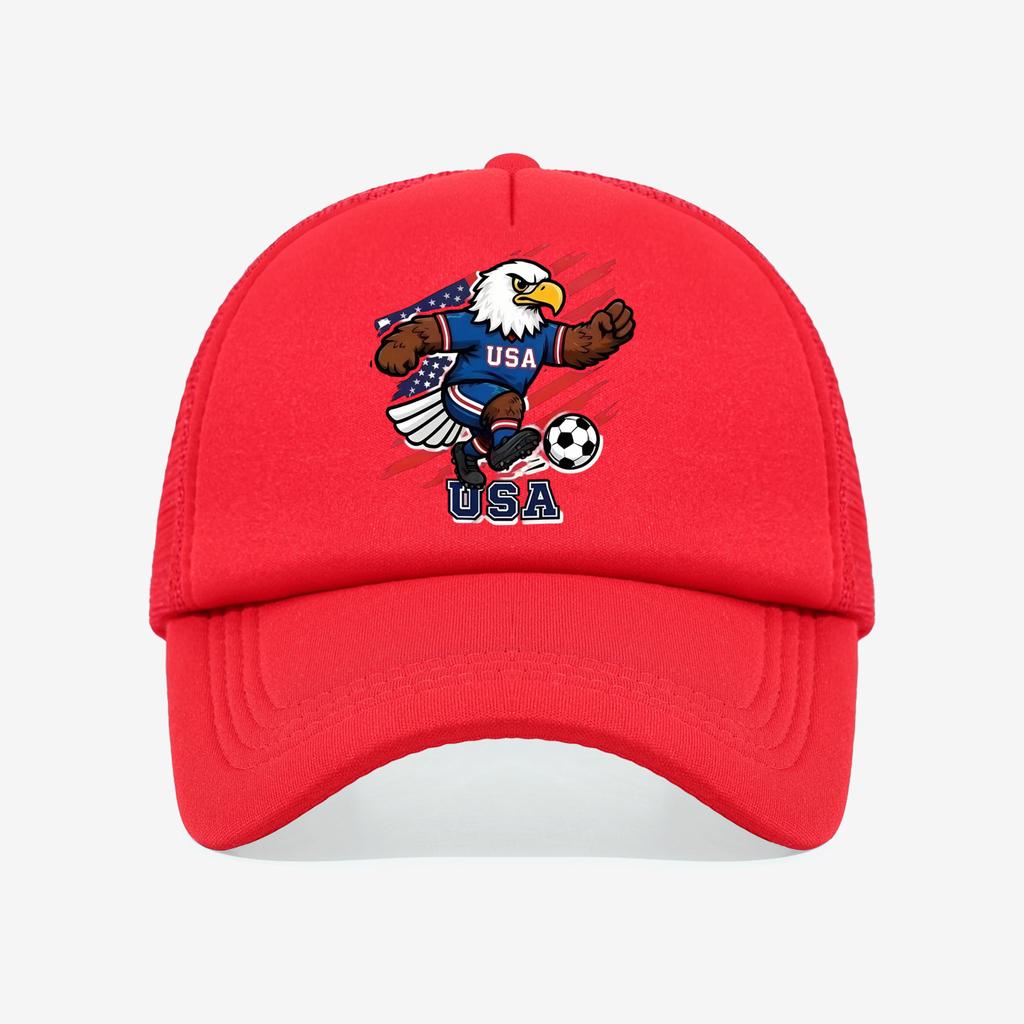 1PC Retro USA Soccer Trucker Hat, Cartoon Eagle Print, Streetwear Cap for Football Fans