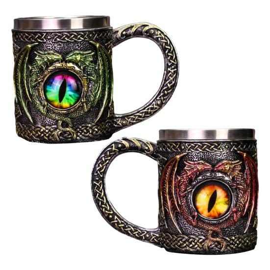 Hrnek na pivo Viking Dragon 450ml Nerezový hrnek z pryskyřice Ručně malovaný středověký hrnek na pivo Kávový čaj Dárek pro muže Fanoušci Viking Decor