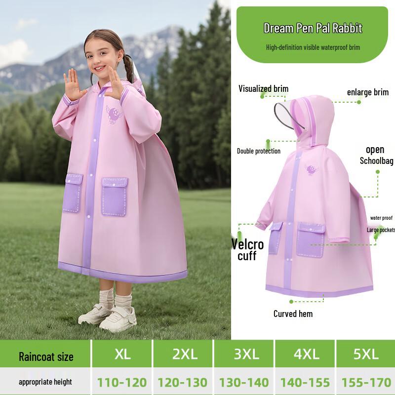 Kids Cartoon Waterproof Raincoat with Backpack Slot 4XL