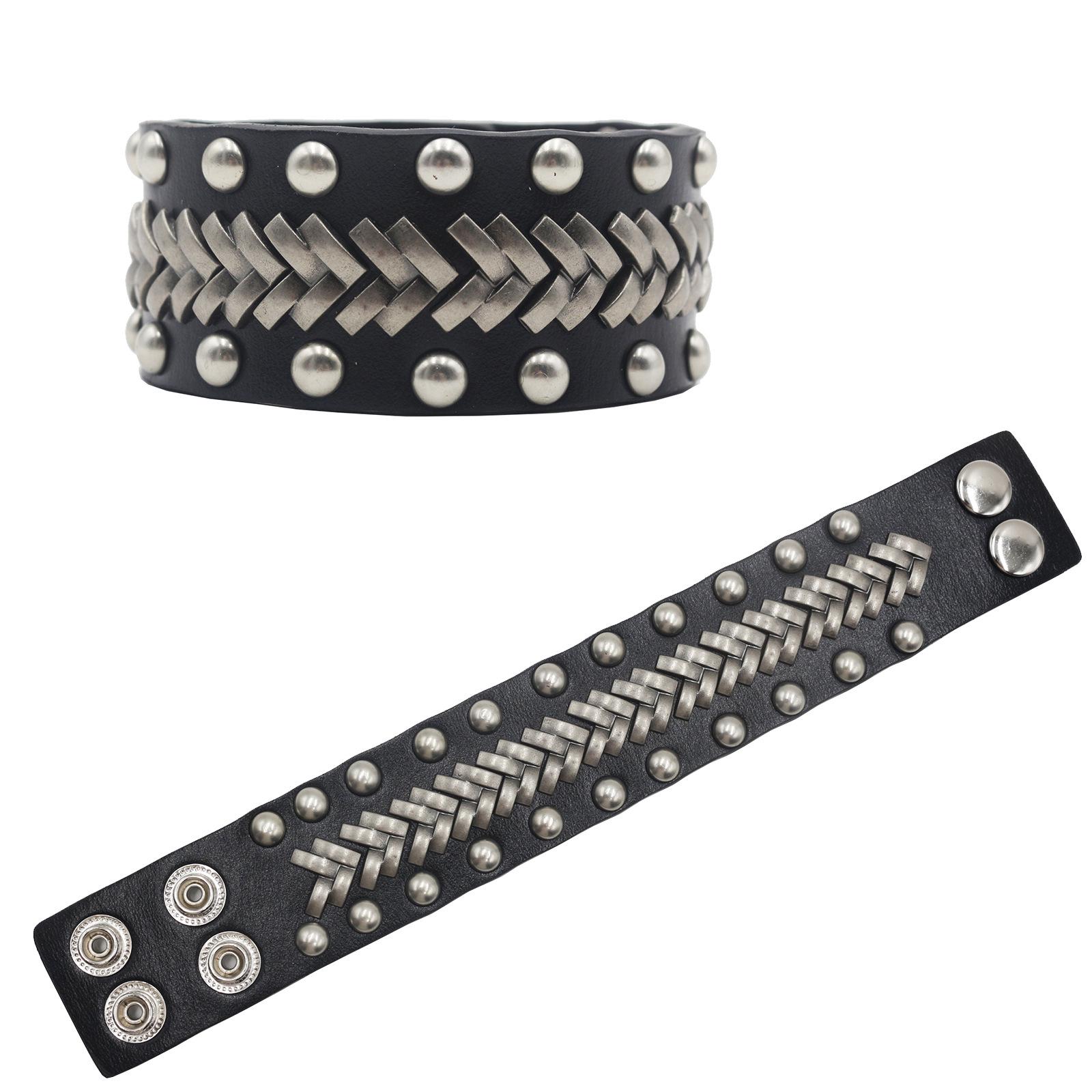 Европейский и американский Харадзюку Панк Кожаный Браслет с заклепками чёрный