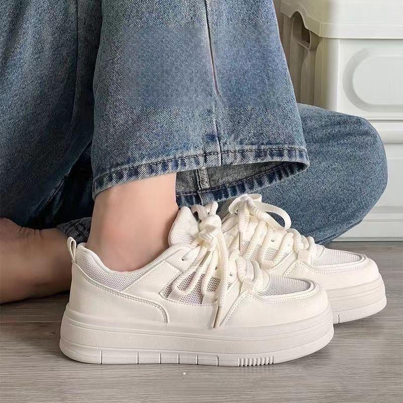 Summer Campus Thin Breathable 2025 New Mesh Round Head Platform White Shoes Versatile Student Board Shoes