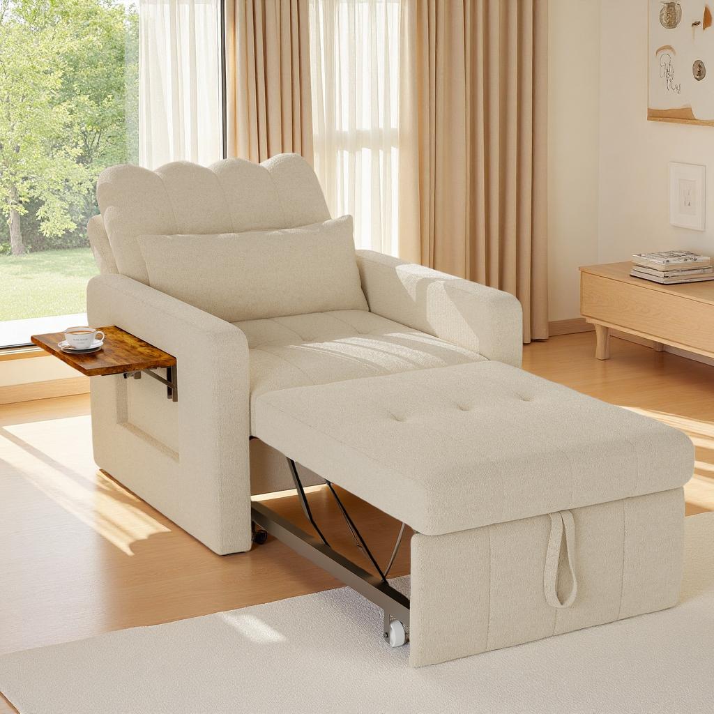 Small 3-in-1 sofa bed: foldable sofa bed with a bed function, single-seat sofa bed with an adjustable backrest, armchair bed with a ta