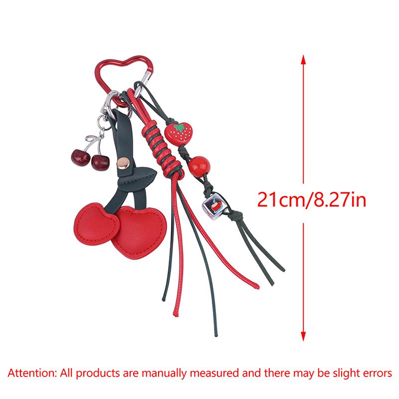 Personality Cherry Keychain Cute Sweet Leather Fruits Keyring Car Key Holder Bag Pendant Decoration Girls Gifts