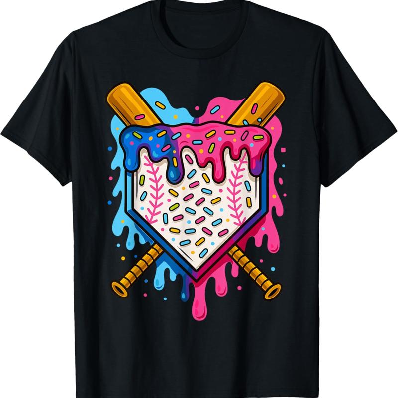 

Baseball Ice Cream Drip Baseball T-Shirt - Men s Summer Cotton Graphic Tee S разноцветный