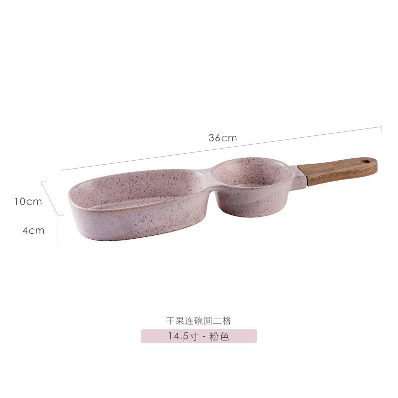 Nordic Creative Hotel Bowls and Chopsticks Commercial Stoneware Dried Fruit Plate Household Bamboo Handle Separate Snack Plate
