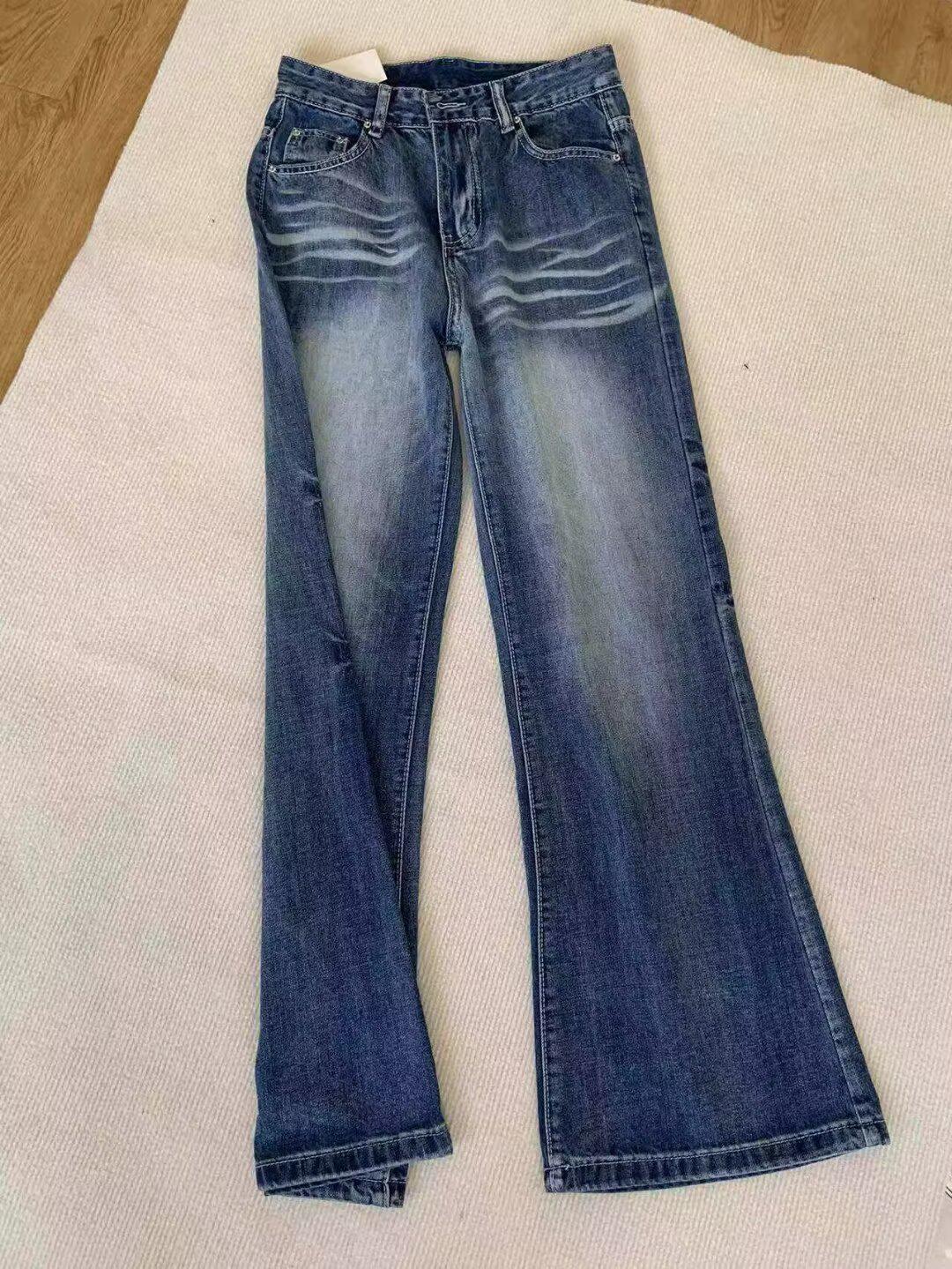 

Женские джинсы с высокой посадкой и широкими штанинами, с эффектом стирки - Коллекция Весна/Осень 2024 M синий