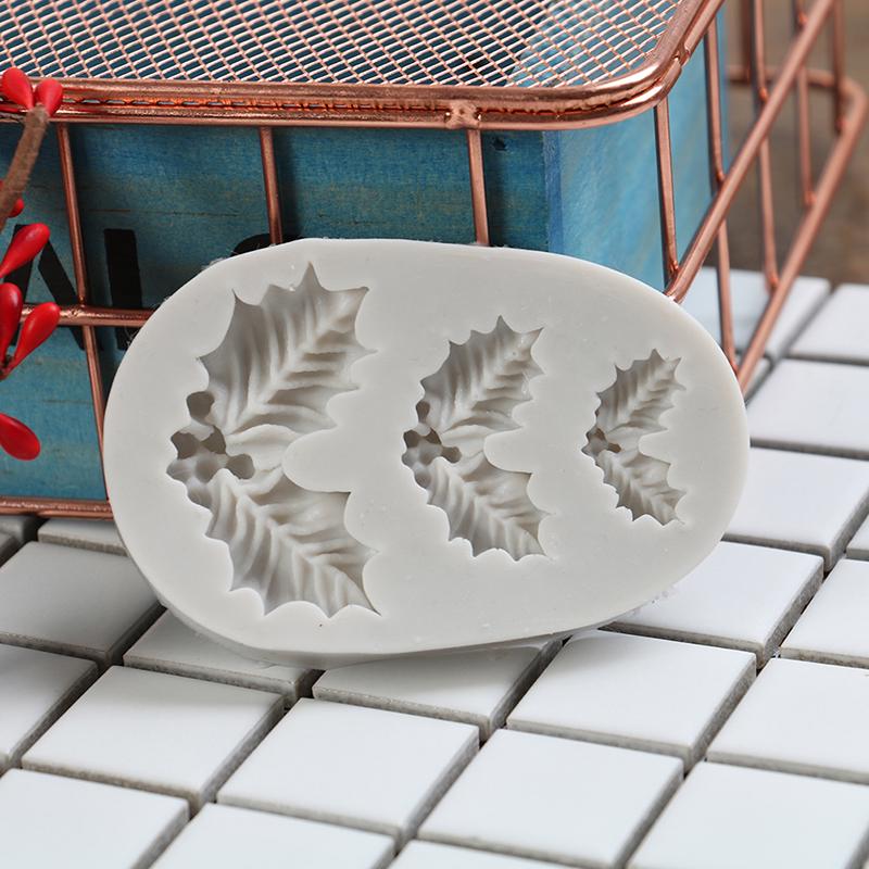 Cake Silicone Mold Christmas Holly Fondant Chocolate Cookies Candy Molds Tools