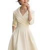 2026 Spring European & American Elegant Slim Evening Gown - Solid Color, Slimming, Commuting Dress