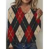 Autumn Women's 3D Rhombus Geometric Printing V-Neck Long Sleeve