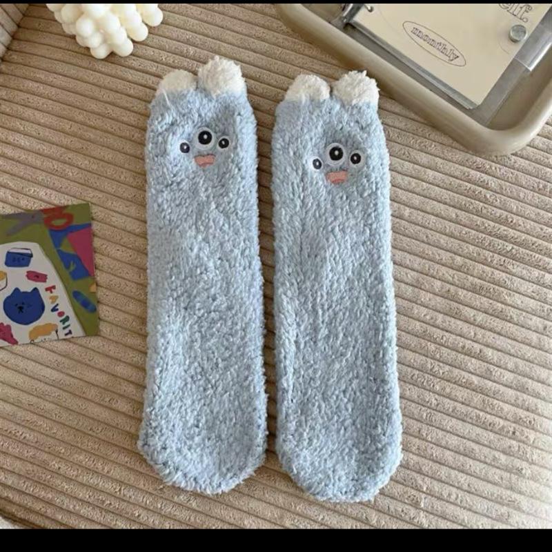 Cute Coral Fleece Socks Women'S Fleece Cotton Socks Thicken Home Sleep Warm Wool Floor Socks Winter