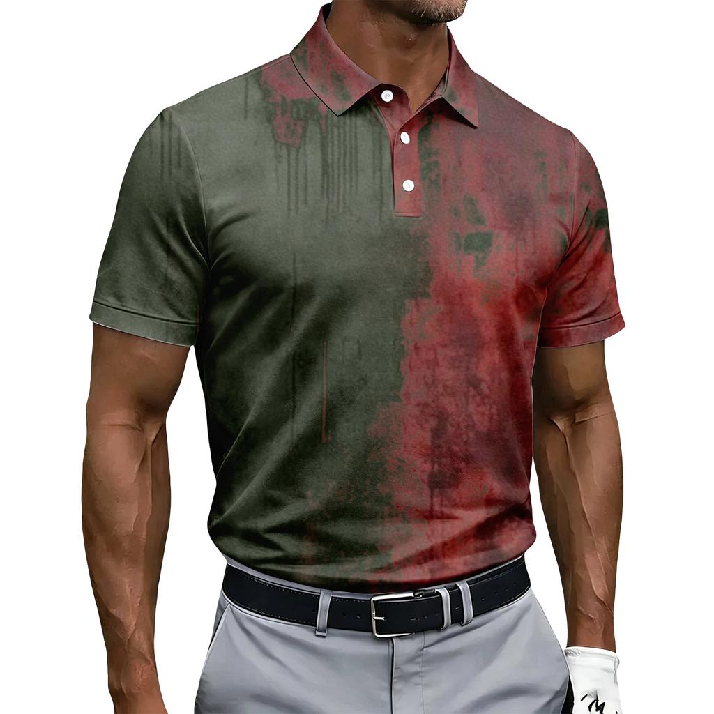 Men's Halloween Print Short Sleeve Polo Shirt Button Up Casual Polo Shirt with Unique Graphic Design for Seasonal Wear