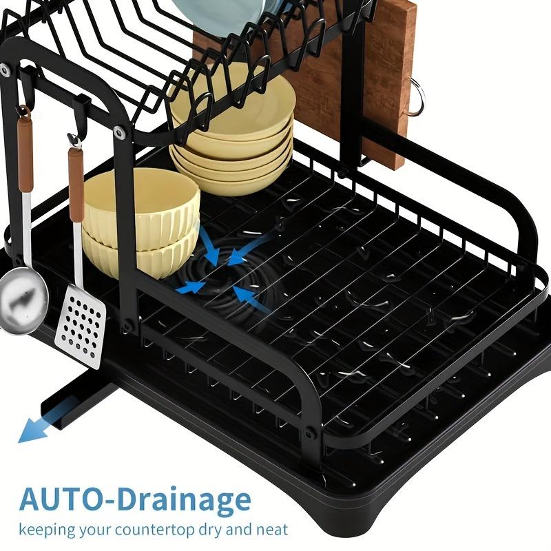 A 2-layer Metal Dish Rack, Durable 2-in-1 Cutlery Storage Rack and Dish Rack, Countertop Bowl Storage Rack, Multi-function Storage Rack