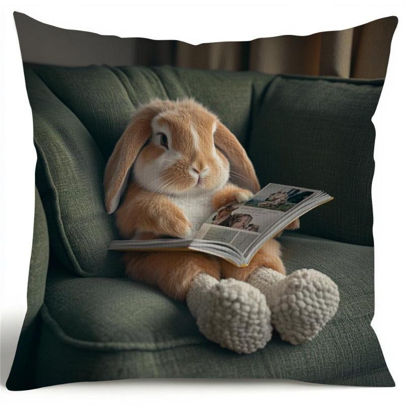 Fundas de Cojín Decorativas Conejo Orejudo Silla Sala de Estar Funda de Almohada Acogedoras Cremallera Fundas de Cojín para Sofá Dormitorio Interior Decoración del Hogar