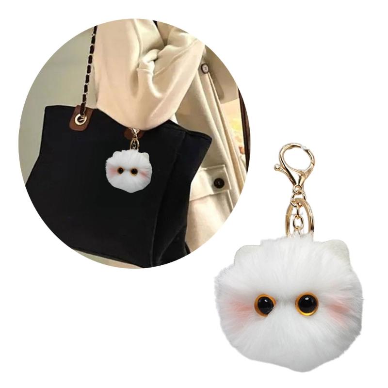 Cute Plush Balls Keychain Cartoon Cat Pendant Keyrings Blusher Toy Animal Couple Key Rings for Backpacks and Phone