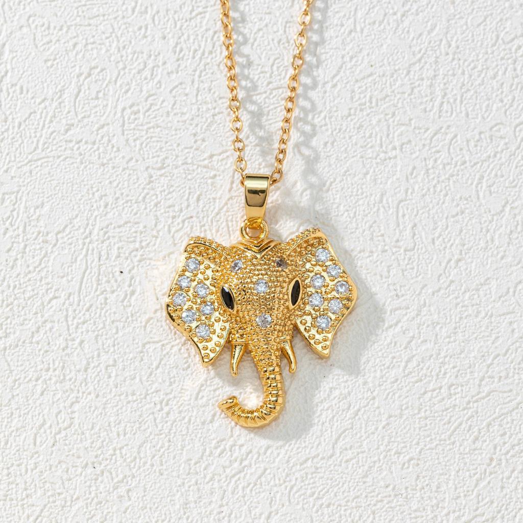Micro-Set Zircon Elephant Pendant Necklace Titanium Steel Women's Fashion Versatile Minimalist Collarbone Chain Jewelry