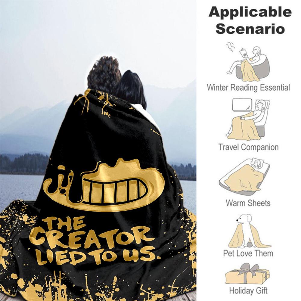 1PC Bendy and the Ink Machine Outdoor Flannel Throw Blanket - HD Printed Lightweight Soft Warm All-Season Blanket for Sofa, Bed, Travel, Camping 028