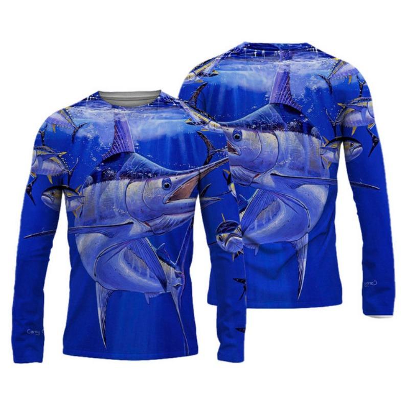 2024 Men's Fishing Shirts 3D Pinting Fishing Apparel Breathable T-Shirt Long Sleeve Outdoor Sports Crewneck Fishing Shirt 6XL
