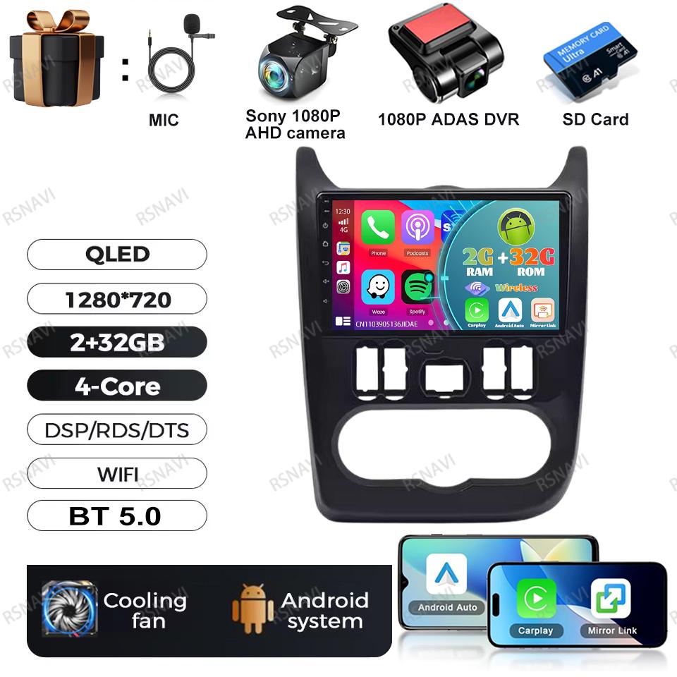 Car Radio Android 16 For Renault Logan 1 Sandero 2009 2010 2011 2012 - 2015 Wireless Carplay Auto DVD QLED Multimedia 4G LTE GPS