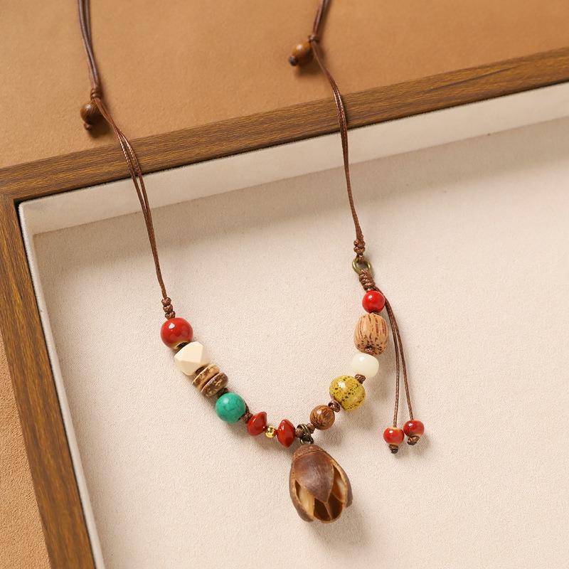 Colier original design plantă fruct ghindă împletită lanț lung literar pentru pulover accesorii pentru femei