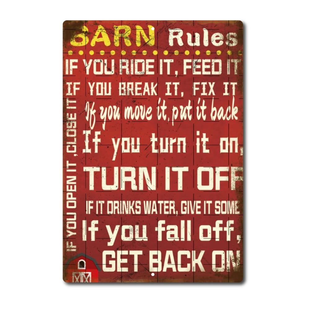 

Vintage Wall Decor Metal Tin Sign Barn Rules Cowboy Ranch Funny Farm Plaque